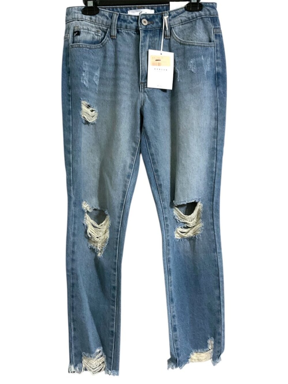 Kancan High Rise Mom Distressed Jeans Raw Hem Size 5